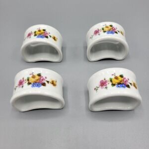 Vintage Somerset Porcelain Napkin Rings Holders With Box Set Of 4 Floral Design